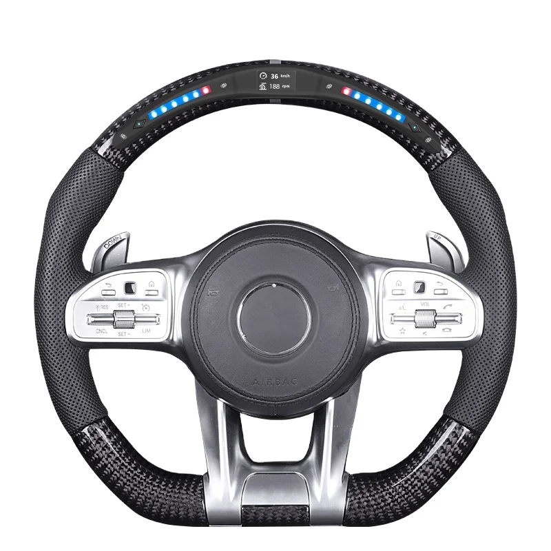 

LED Carbon Fiber Steering Wheel for Mercedes Benz AMG C Class GLA GLE W211 W207 E63 Without airbags