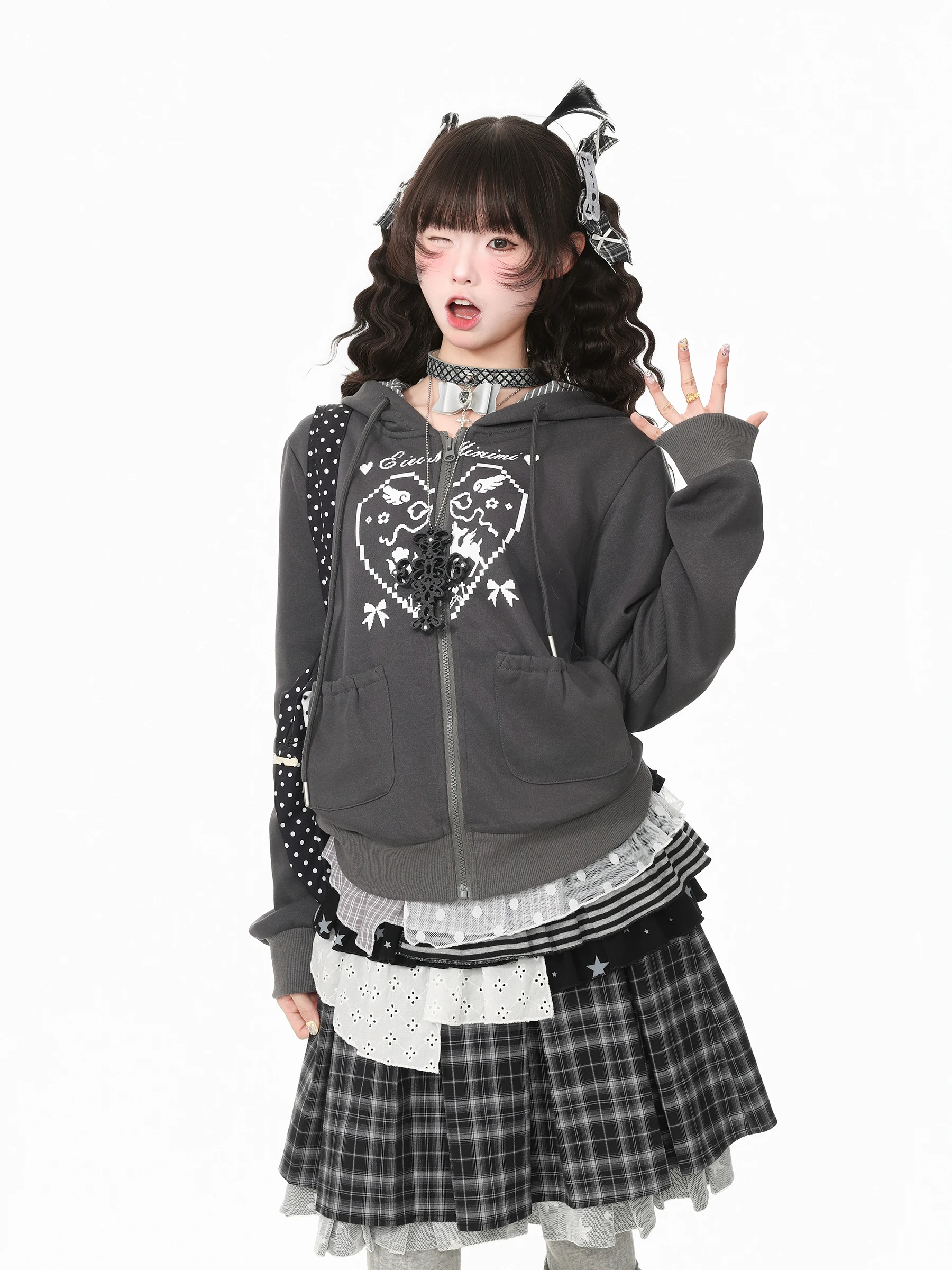 Languid Park Women's Hooded Striped Rabbit Ear Jacket Casual Style Long Sleeve Cotton Polyester Blend Autumn Design Top