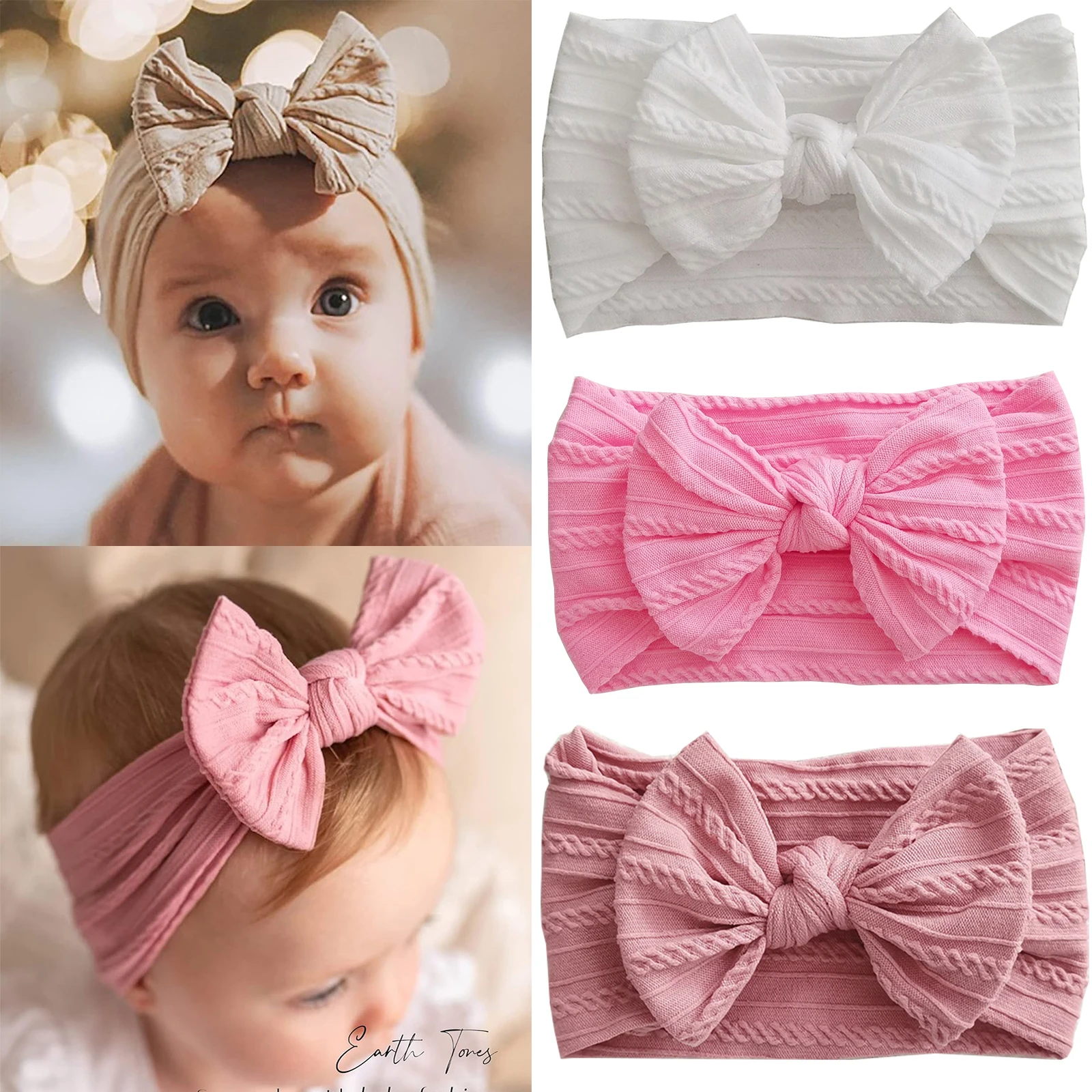 

1/3Pcs Solid Color Baby Headband Bow Children Hair Band Elastic Nylon Newborn Soft Turban Headwrap Kid Hair Accessories