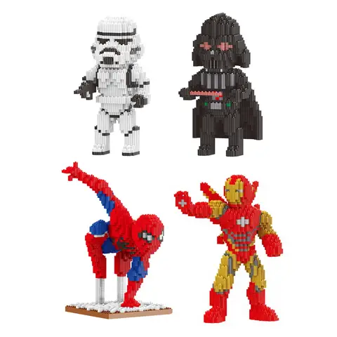 Klocki konstrukcyjne Star Wars Marvel Spiderman Stormtroopers Darth Vader Montaż Ironman Model 3D Łączona Mini Figurka Zabawki