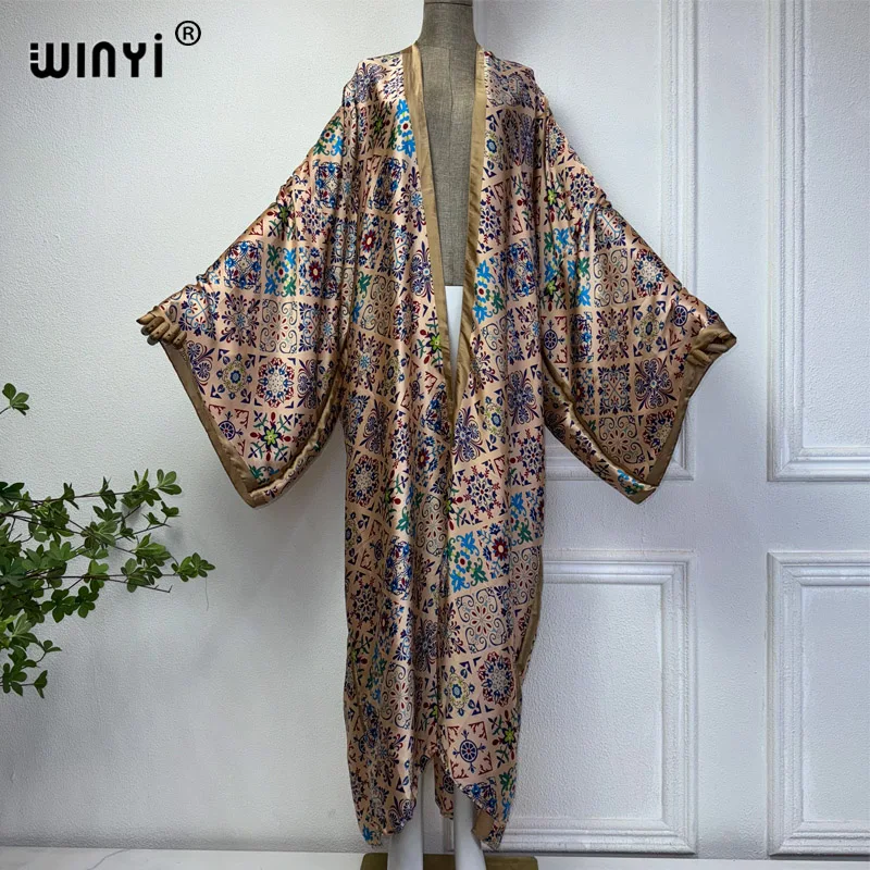 WINYI high quality kimono african print dress beach wear Elegant Cardigan sexy Holiday beach outfits for women vestidos swimwear