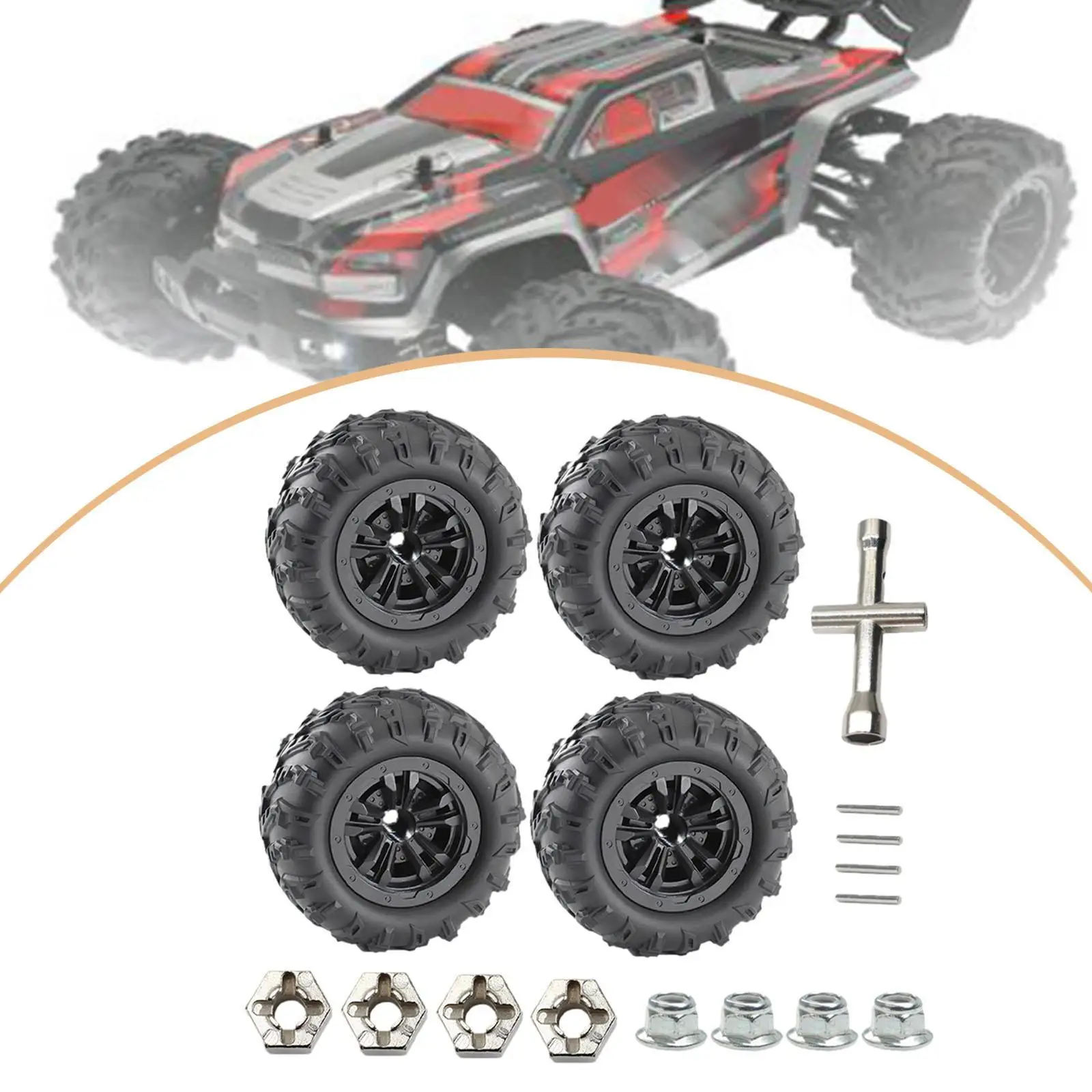 Jeu de roues et pneus de voiture RC, 4 pièces, 85mm, pièces de rechange pour échelle 16101Pro 1/16