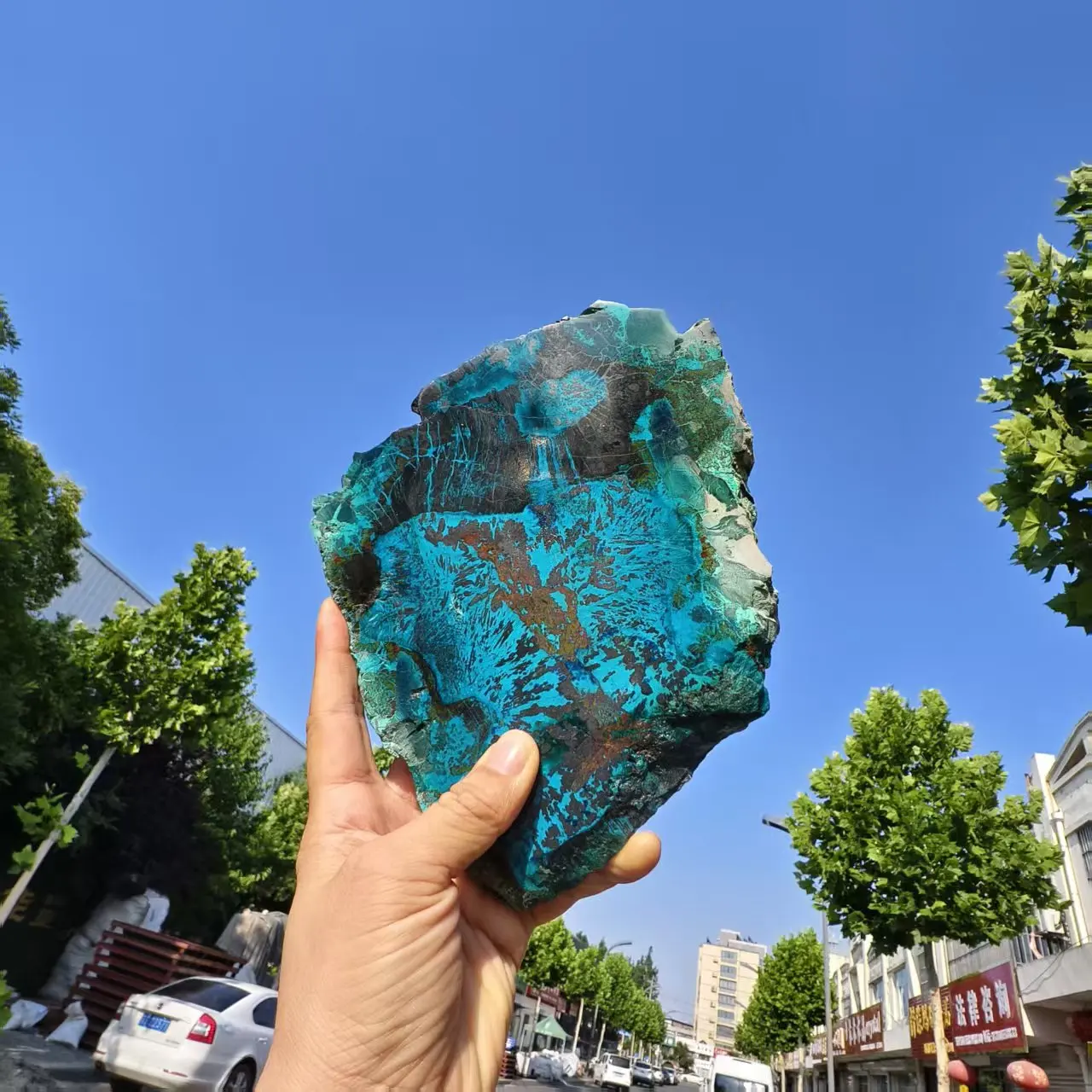 Natural Namibian Blue Malachite, Sliced, Quartz Crystal Ore, Mineral Healing