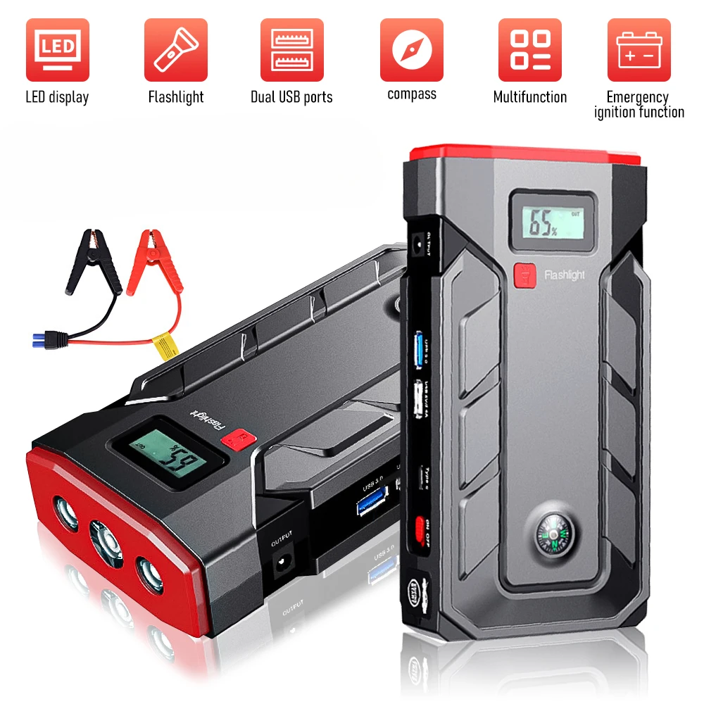 Multi-function Car Jump Starter Power Bank 12000mAh 2000A Portable Car Battery Booster Charger Starting Device with compass