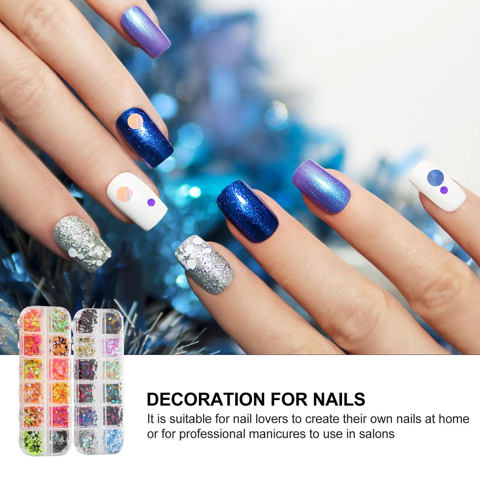 2 Pudełka Brokatowych Naklejek do Zdobienia Paznokci Kreatywne Kształty DIY Akcesoria do Manicure Brokatowe Dekoracje do Paznokci