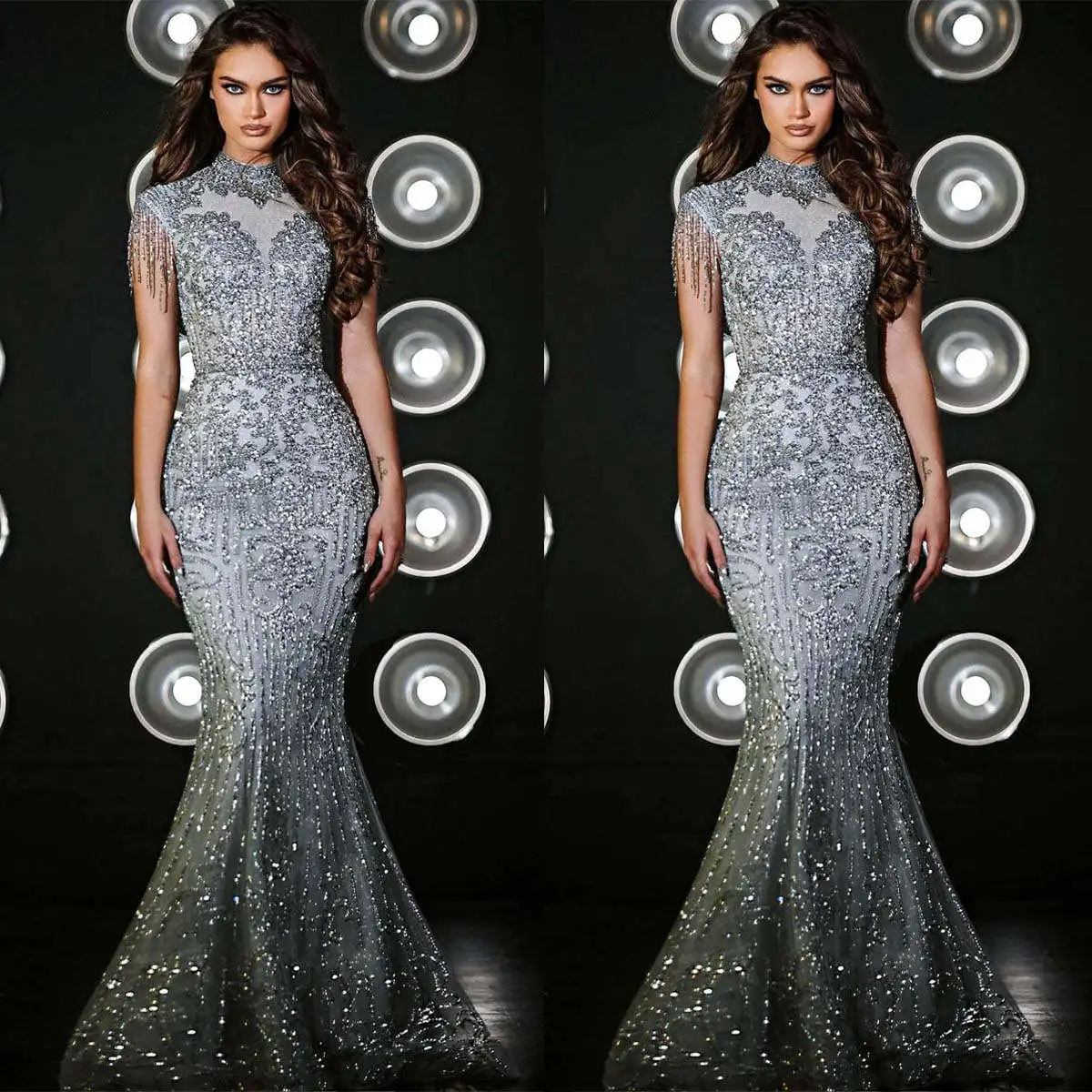 

Элегантные вечерние платья-русалка с шифоном, без рукавов, в пол, с аппликациями, бисером и шлейфом-чапел, на бретельках-халтер, Robes De Soirée