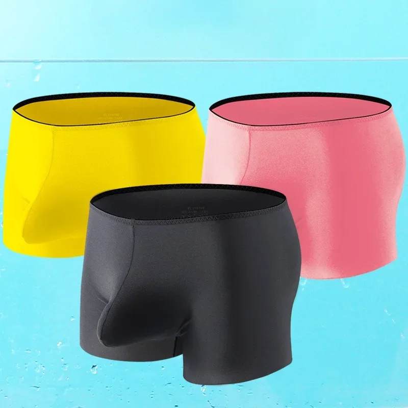 

Quick Drying Ice Silk Men's Flat Boxer Shorts Convex Pouch Underwear Intimate Boxershorts Men Swimming Trunks Шорты Мужские