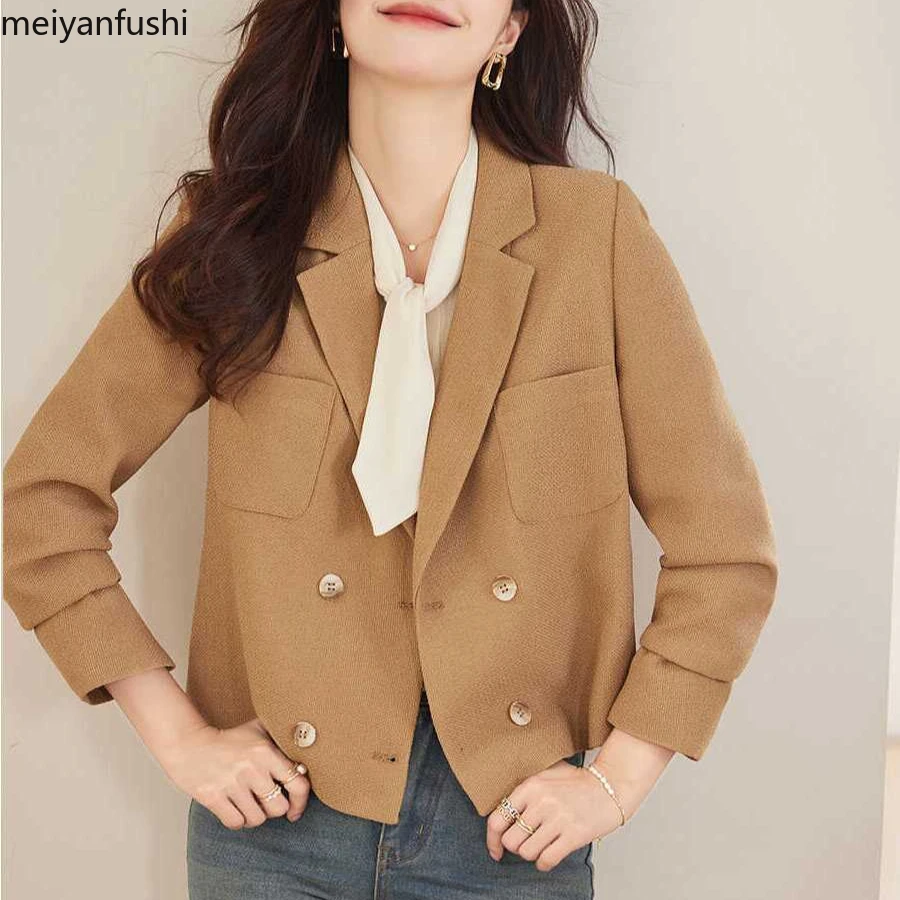 Blazer da donna elegante - Giacca corta doppiopetto Manica lunga regolare Non impermeabile Versatile chic per la primavera/autunno Avanzato