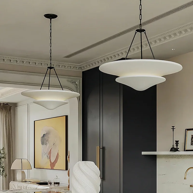 Mollino Chandelier French plaster flying saucer Pendant lamp for Restaurant Villa Bedroom country Brass Gypsum lighting Home Art view 6