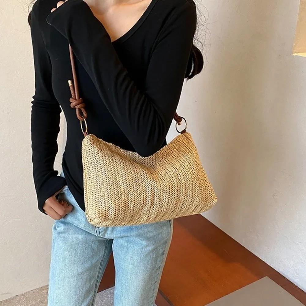 

Hollow Weave Straw Bag Beach Handbag Bohemian Style Beach Crossbody Bag Underarm Bag Multicolor Raffia Shoulder Bag Shopping