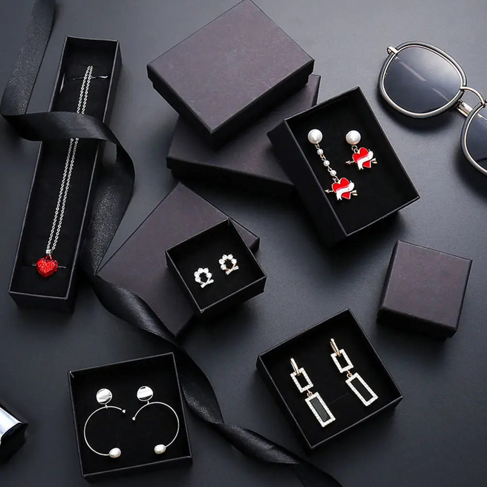 

96Pcs Kraft Paper Jewelry Box Set Retro Elegant Storage for Earrings Necklaces Rings Brooches Bracelets Gift Packaging Organizer