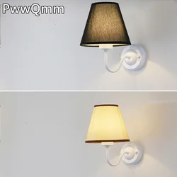 PwwQmm E27 new Retro wall lamp four colors lampshade fabric bedside lamp for bedroom living room decoration lamp