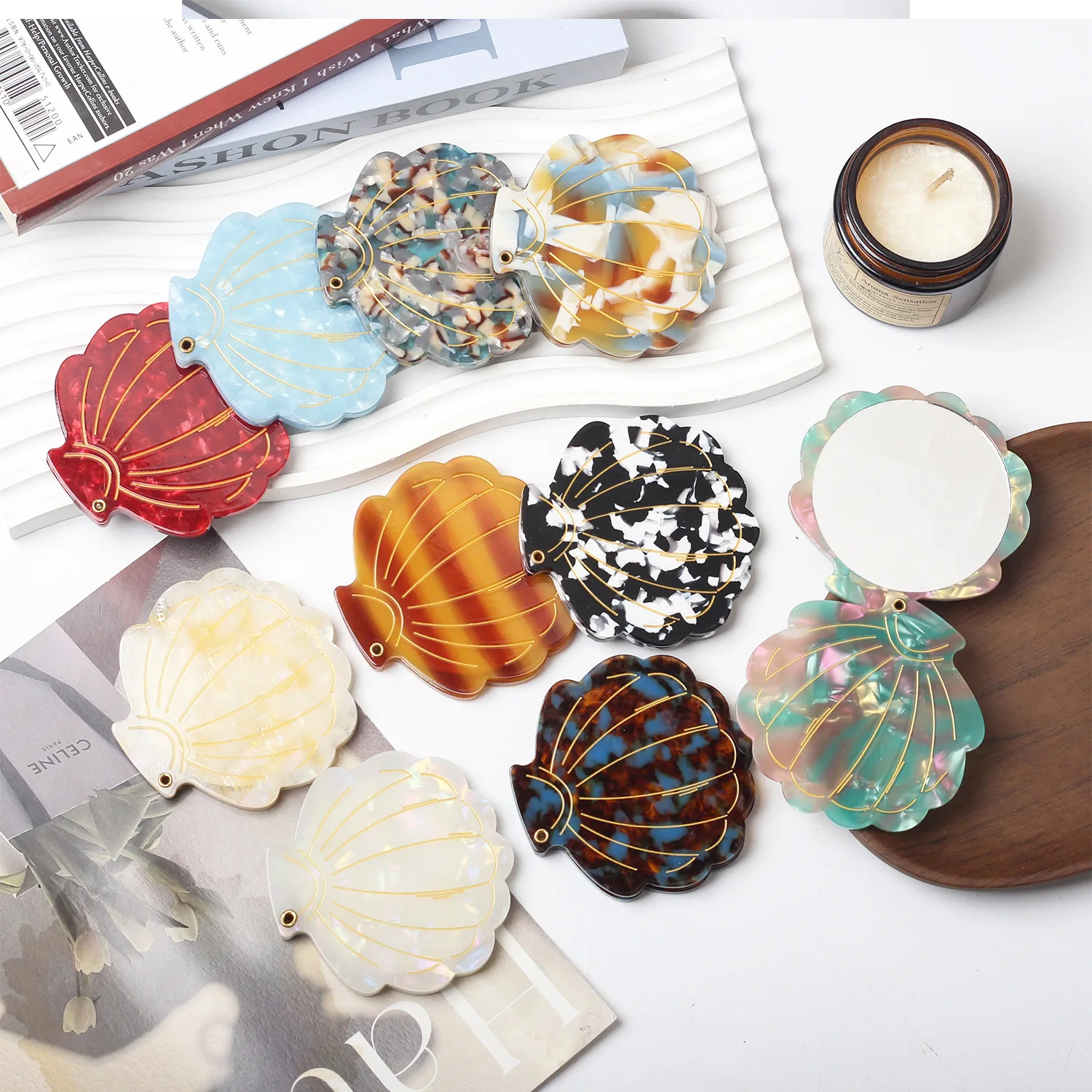 

Shell Shaped Portable Mirror Fresh Style Mini Hand Makeup Mirror Elegant Compact Cosmetic Mirror