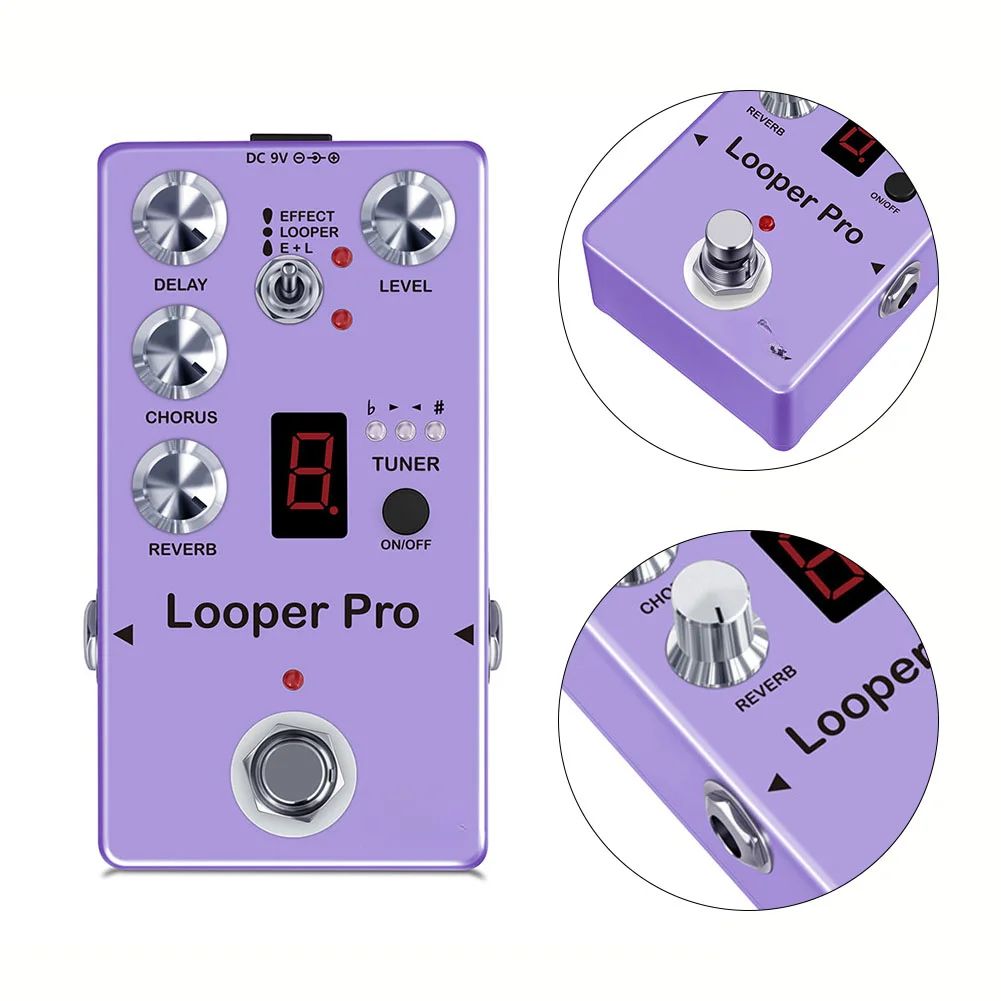 Looper Delay Chorus Tuner Reverb Effect Pedal Designed for ROWIN Looper Pro with 45 Second Loop Recording Time