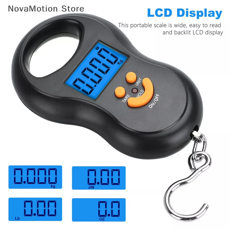 Báscula colgante electrónica negra de 50Kg y 10g, báscula Digital LCD para cocina, pesas de pesca con retroiluminación, báscula de bolsillo para equipaje de viaje