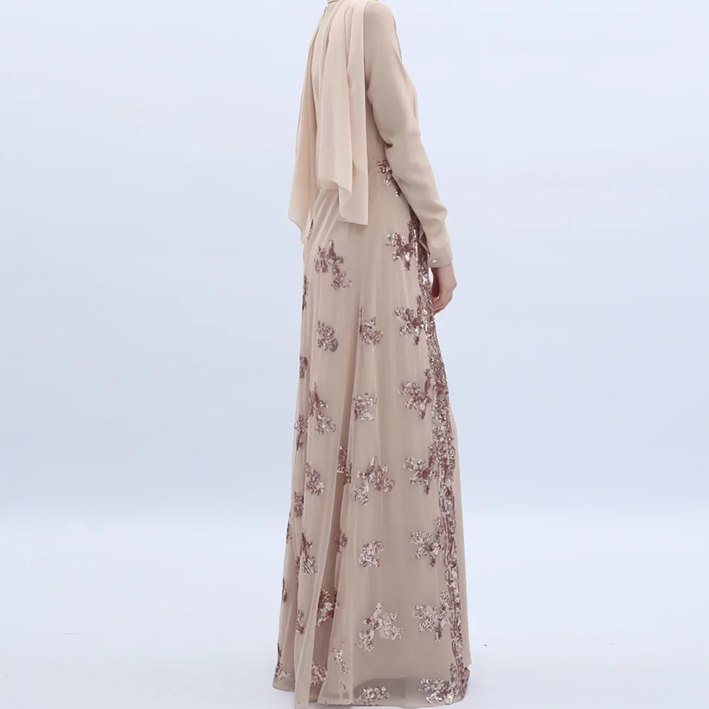 Fashion Muslim Abaya Dresses Women\'s Clothing Solid Sequin Dress Nationality Vintage High-waisted Women\'s Dress Autumn Clothing