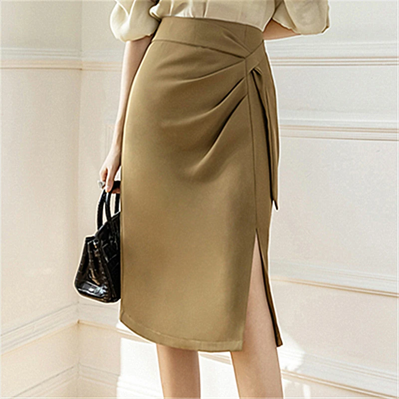 

Seoulish Office Lady Style Women's Skirts Spring Vintage Solid Color High Waist Women's Pleated Pencil Skirts Summer 2024 New