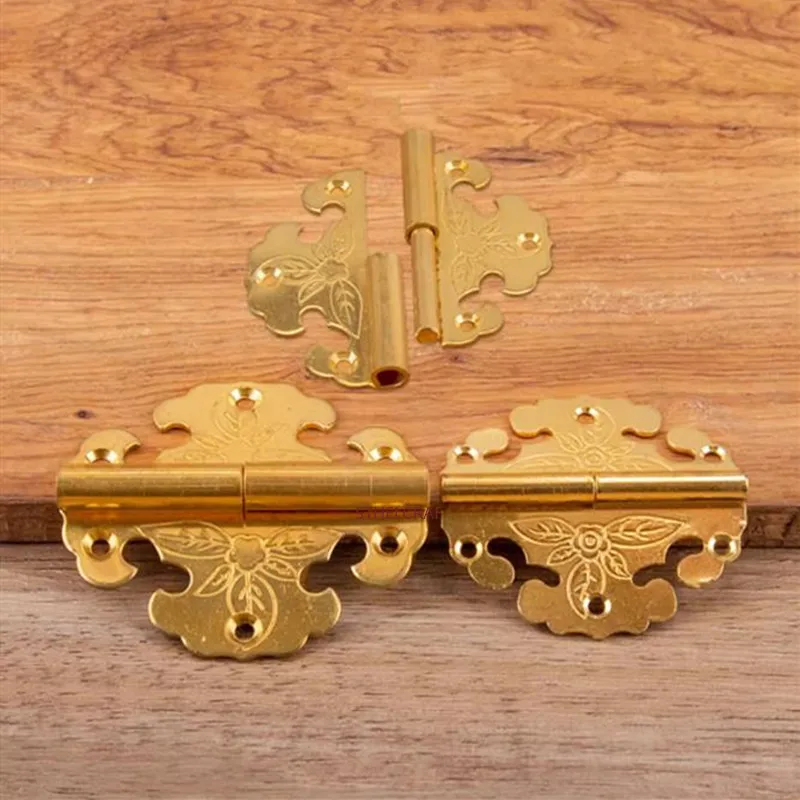 2pcs Chinese-style Furniture Hinges Antique Leather Cases Jewelry Boxes Hinged Flat Open Brass Hinges Furniture Hardware