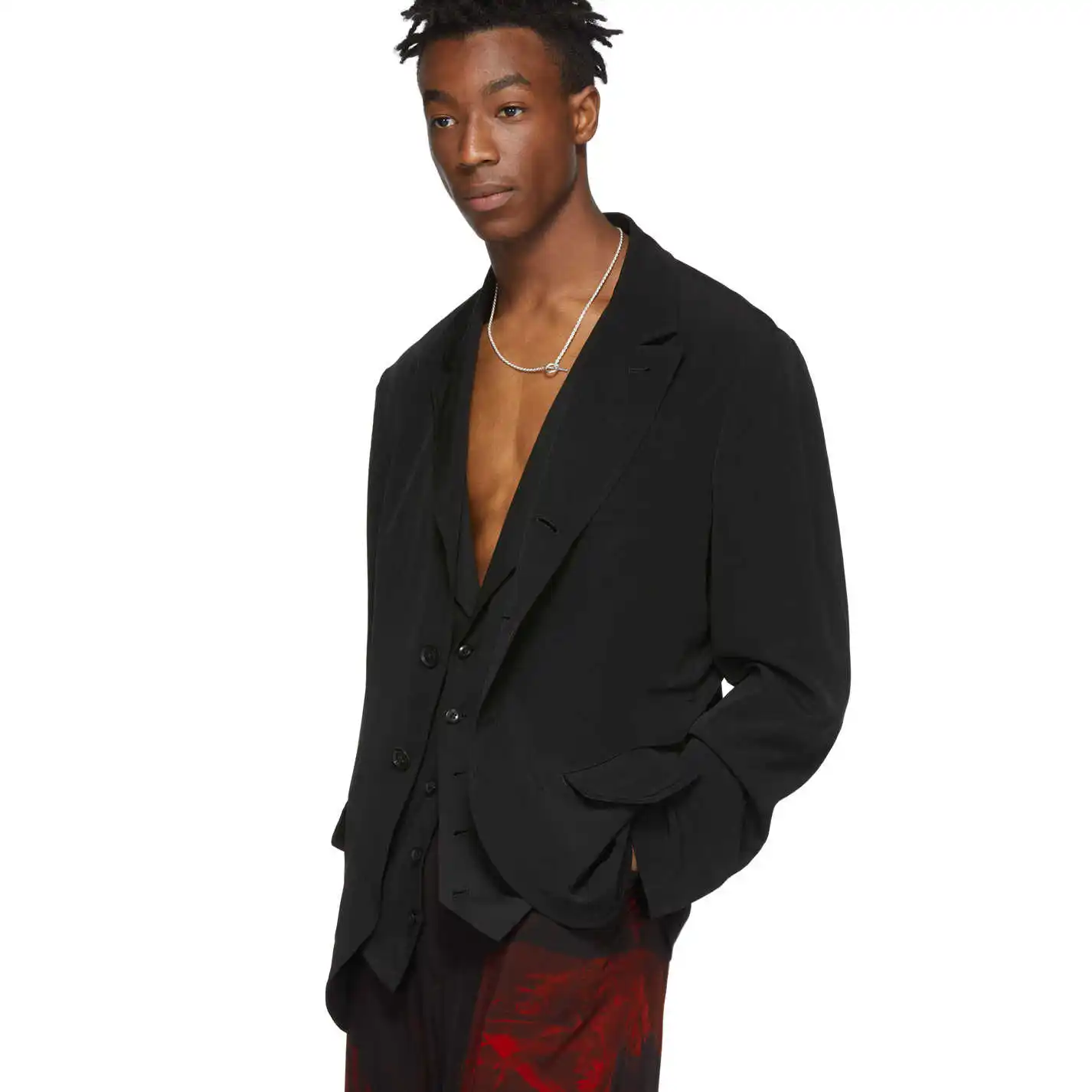 YOJI OOAK 그런 건 하지 마세요. 울 캐주얼 남성 손잡이 재킷 블랙 자수 양복 일본