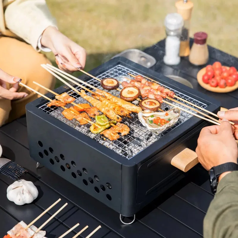 Portable Tabletop Camping Charcoal Grill With Pull Out Ash Drawer Outdoor Cooking Stove - view 5