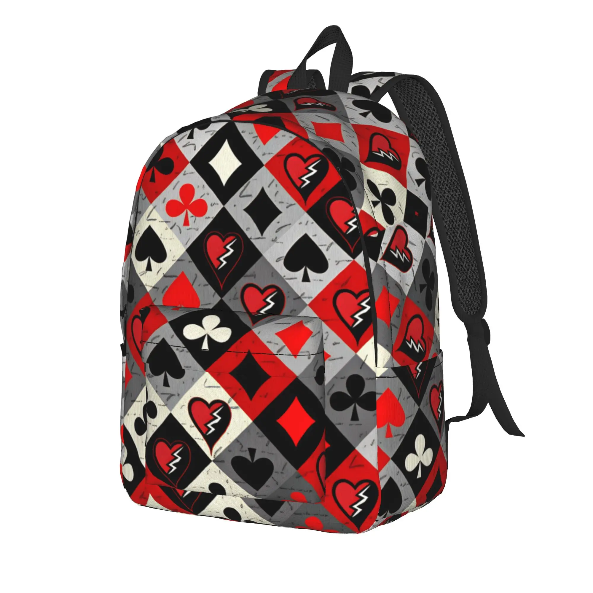 Red Black Card Suit Checker Backpack Boy  Pattern Backpacks Polyester Kawaii High School Bags Trekking High Quality Rucksack