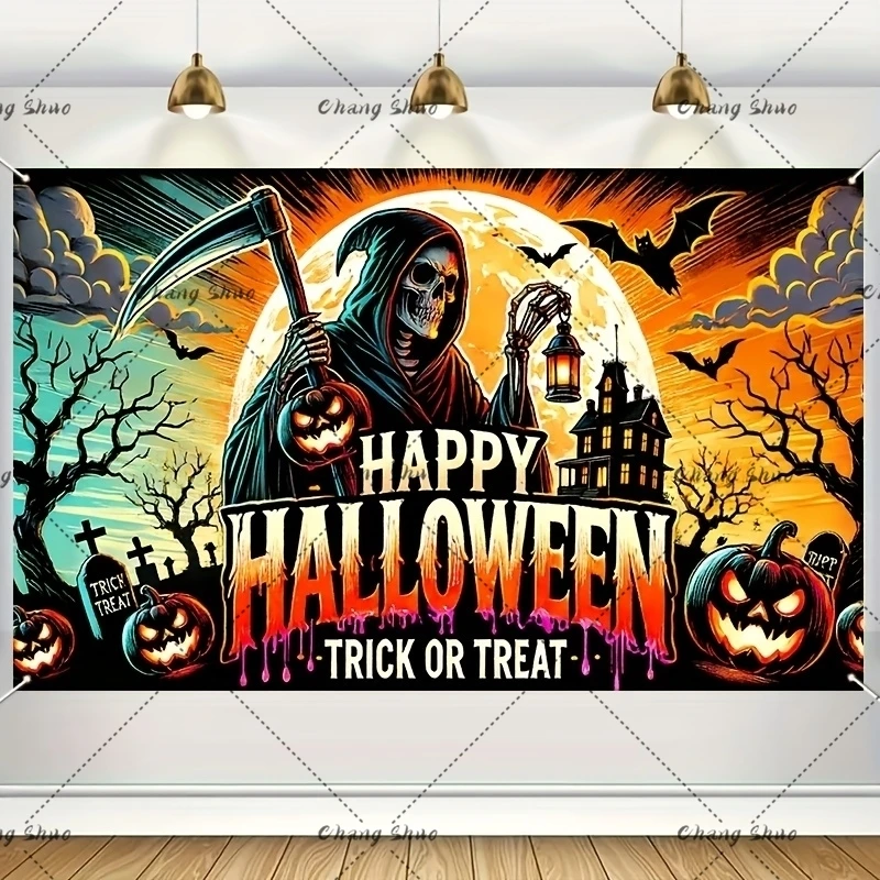 Laeacco Halloween Grim Reaper Photo Background Horror Night Skeleton Man Kids Birthday Portrait Customized Photography Backdrop