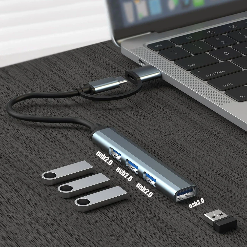 USB Hub USB3 0 Pemisah Kecepatan Tinggi U Disk Adaptor Keyboard Portabel 4 In 1 Stasiun Dok Pengisi Daya Eksternal Kantor Hotel