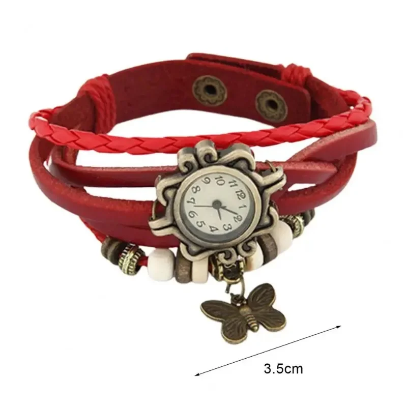 Women\'s Casual Vintage Multilayer Butterfly Faux Leather Bracelet Wrist Watch Ladies Female Bracelet Wristwatches