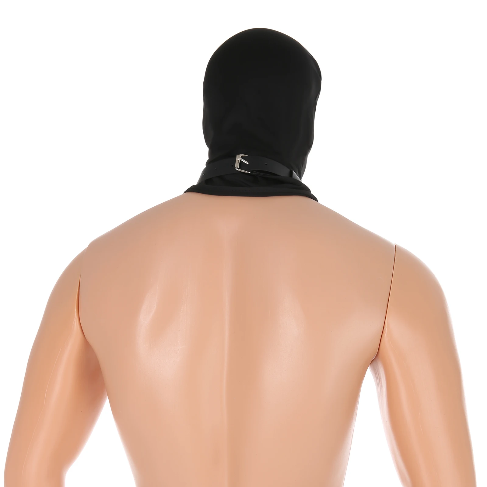Männer Kunstleder Krawatte Kragen Halsband Vollgesicht Kopf Mann Abdeckung Hut Sturmhaube Kappe Set Eis Seide Durchsichtig BDSM Fetisch