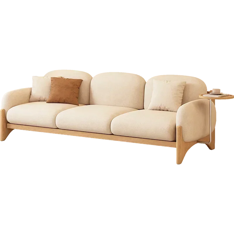 

Japanese Style Cream Style Solid Wood Sofa Modern Minimalist Three-Seat Straight Row Cloud Fabric Sofa