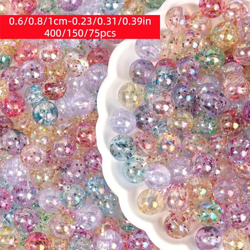6/8/10mm 400/150/75pcs DIY Powder Filled Round Beads Mixed With Dispersion Beads, Can Be Used For Making Bracelets and Necklaces