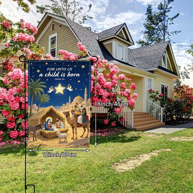 Double-Sided Printed Polyester Christmas Nativity Scene Garden Flag, Jesus Birth Theme Durable Weather-Resistant Material