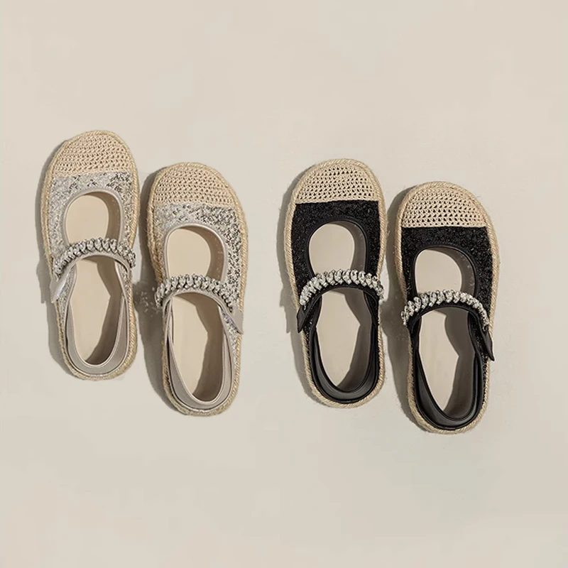 Luxury Rhinestone Belt Espadrille Ballet Flat Woman Brand Design Thick Sole Fishman Shoes Ladies Bling Crystal Mary Jane Zapatos