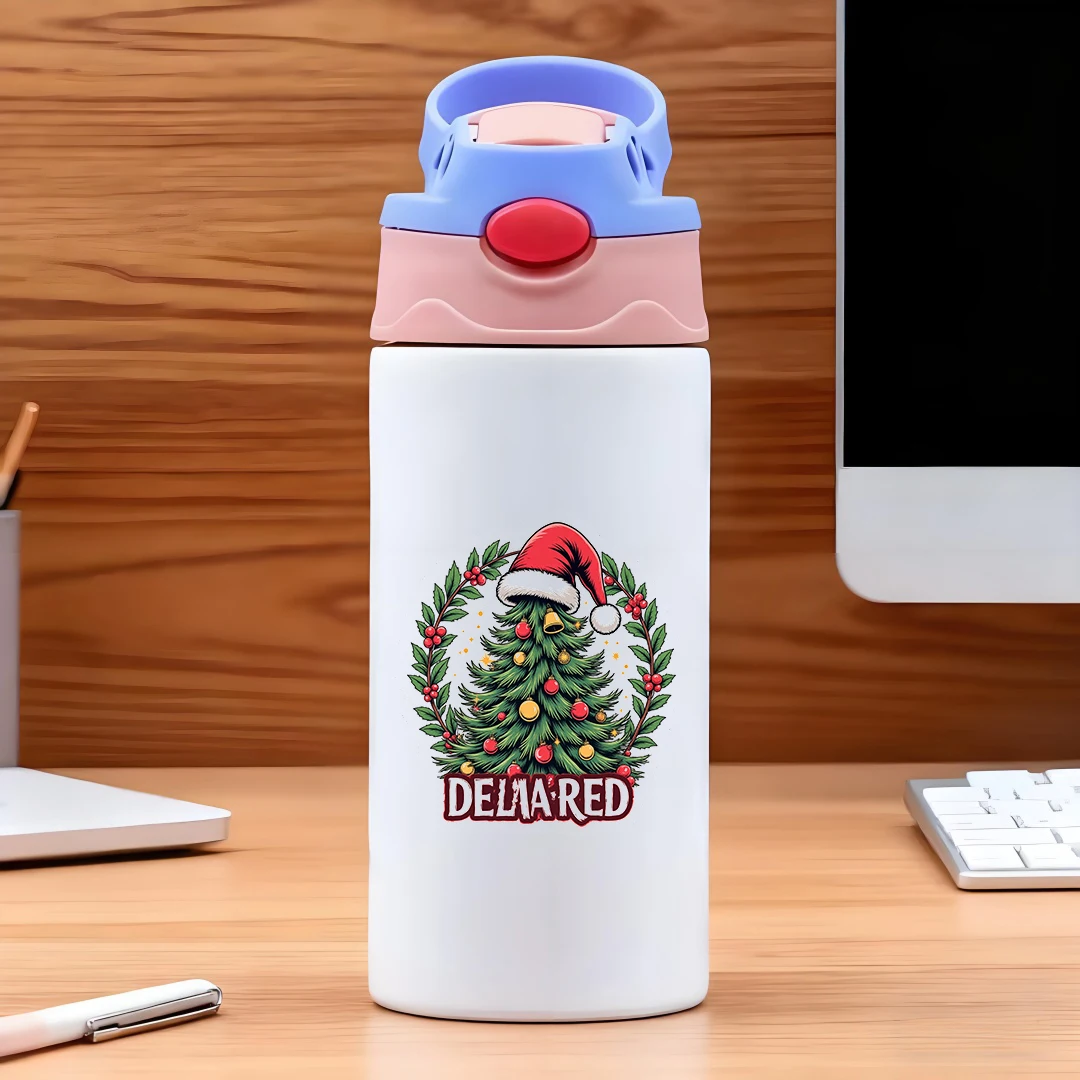 Gelas Terisolasi Baja Tahan Karat 304  Gelas Terisolasi Motif Pohon Natal Kartun  Gelas Sedotan Anak-Anak  Set Hadiah Natal  Perlengkapan Natal Esensial