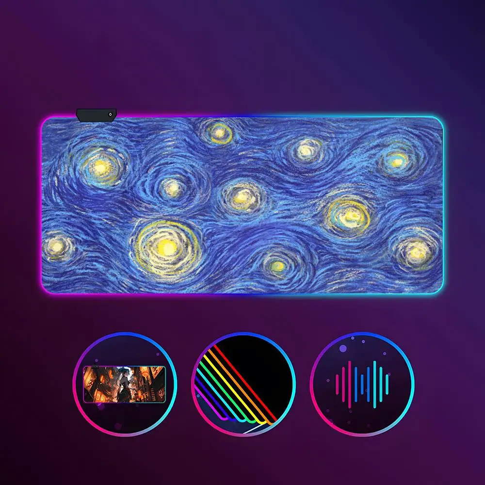 

Game Van Goghs Paintings Mouse Pad RGB Luminous 900X400mm Large Table Mat Non-slip Extra Large Game Office Mouse Pad