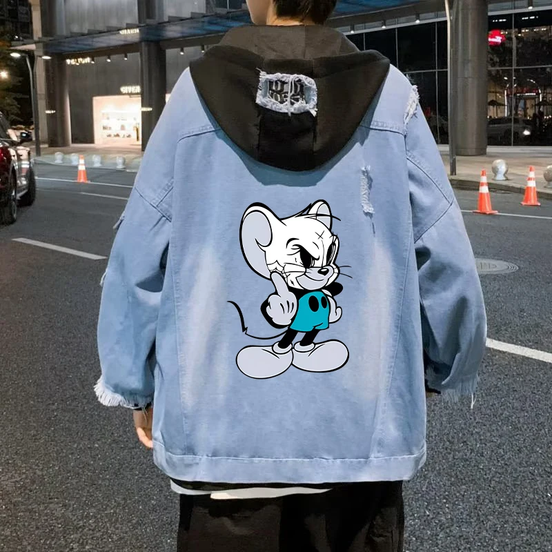 Tom and Jerry Jean Jacket Women MEN Hip Hop Streetwear Anime Ripped Cowboy Outwear Hole Lady Jean Coat Winter Clothes Tops Gift view 3