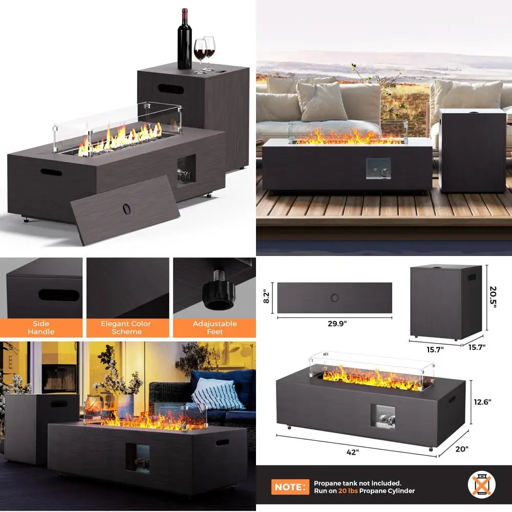 

Rectangular Outdoor Propane Gas Fire Pit Table with 50,000 BTU, Wind Guard, Waterproof Cover, and Lava Rocks