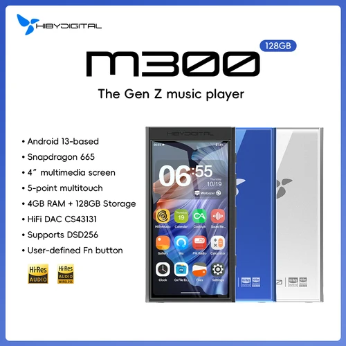 HiBy Digital M300 Android 13 reproductor de música MP3 Audio HiFi Bluetooth WiFi DSD256 Radio FM micrófono Dual altavoz incorporado IPS 29 horas 128GB