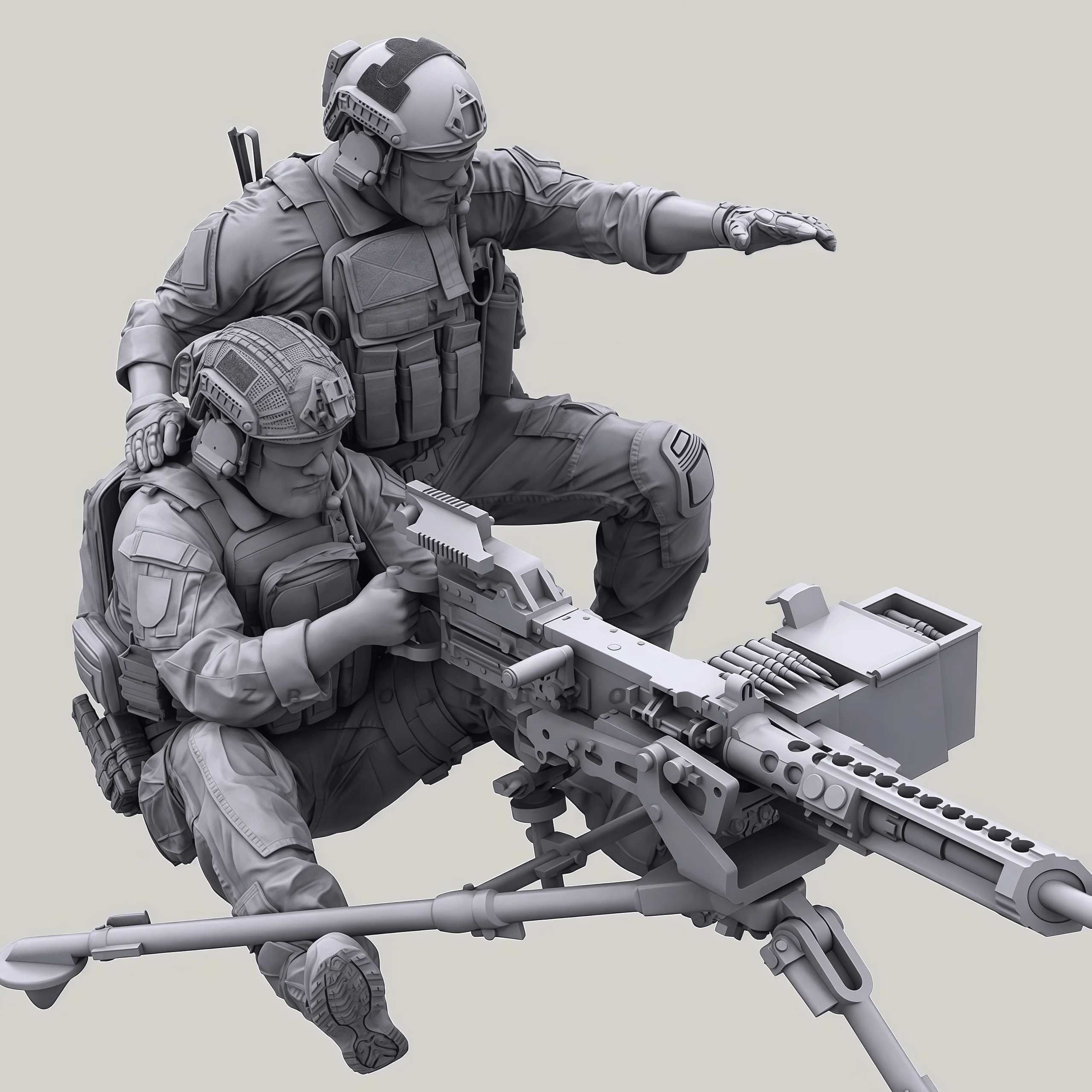 1/35 Casting Resin Model Assembly Kit, GK, Special Forces Machine Gunner 2-person Model, Unpainted