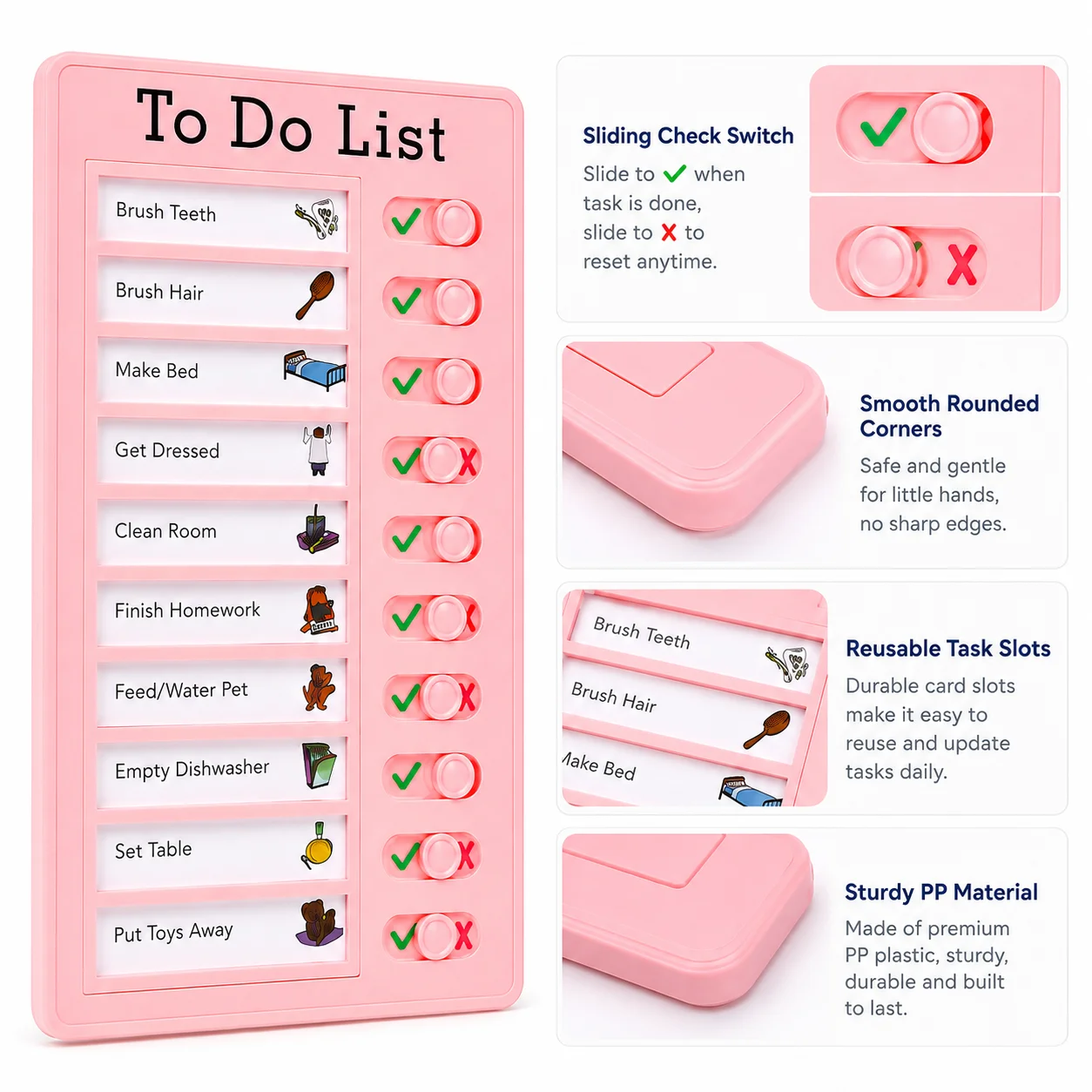 

Self Discipline Checklist Board, Replaceable Plastic Chore Chart for Kids Adults, Summer Task Planner & Daily Habit Tracker
