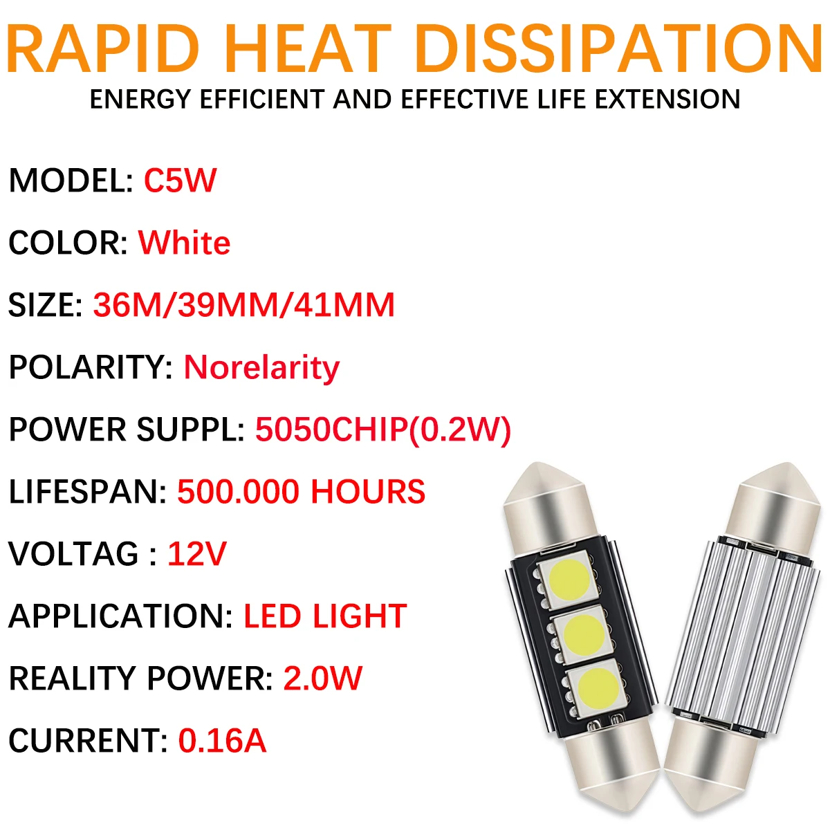 12V 39mm 42mm 4SMD 5050 LED White Dome Festoon Car Light CANBUS Error Free C5W LED Lamp auto Bulb interior light