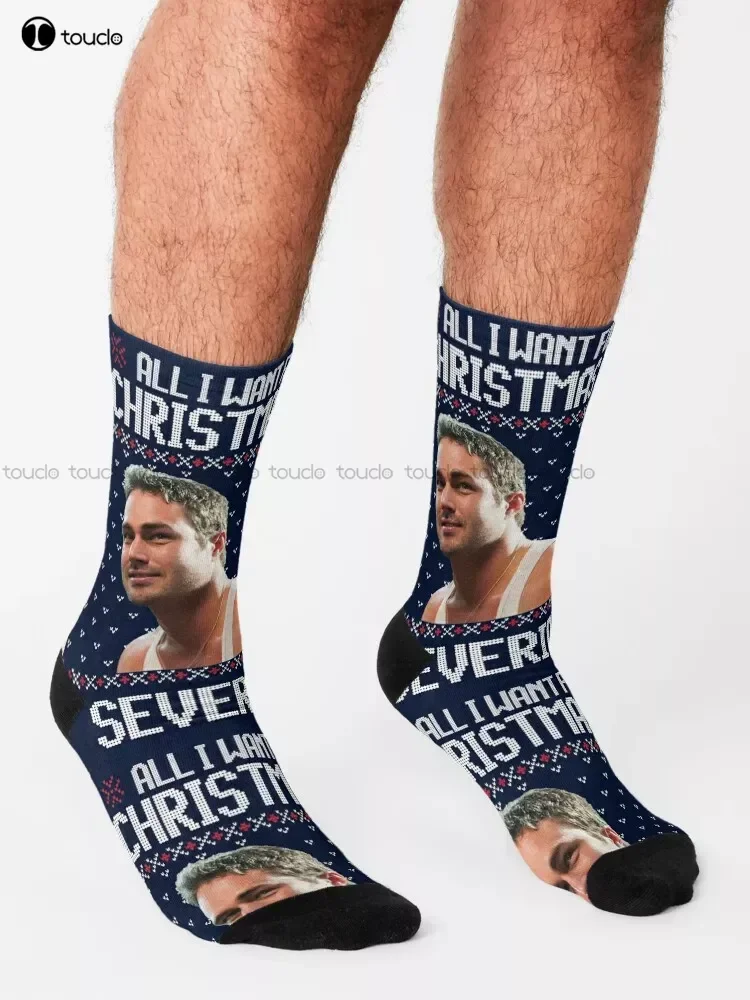 Kelly Severide Ugly Christmas Sweater Chicago Fire Socks Personalized Custom Unisex Adult Teen Youth Socks 360° Digital Print