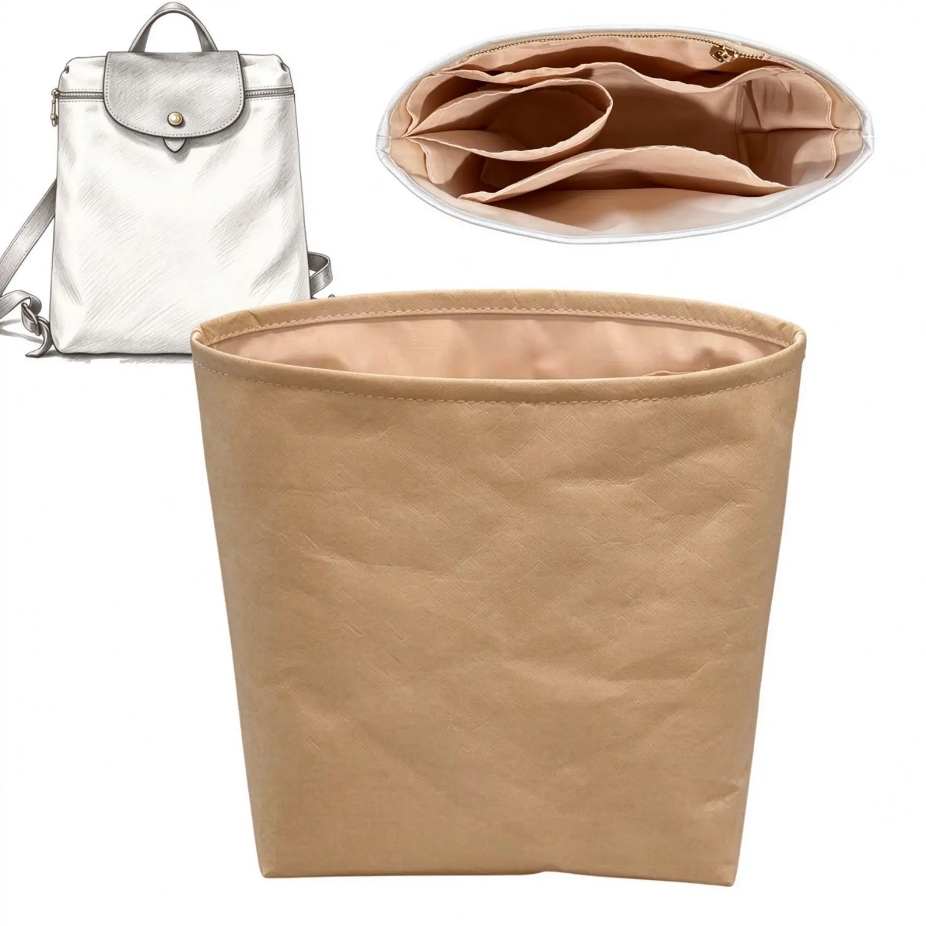 HKERUI Purse Organizer For Longchamp Backpack Insert Bags Organizer Handbag Inner Purse shaper Premium Nylon DuPont