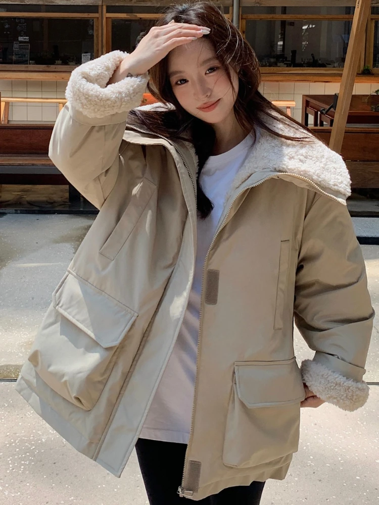 Women Parkas Mid Length Coats Jackets Turn Down Collar Thick Warm Y2k Streetwear Elegant Jacket Work Coat Autumn Winter 2025