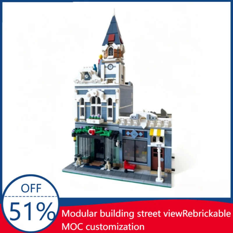 2670PCS Customize Clock Cafe Modular City Street View MOC Creative Architecture Model DIY Assembly Educational Toy Festival Gift