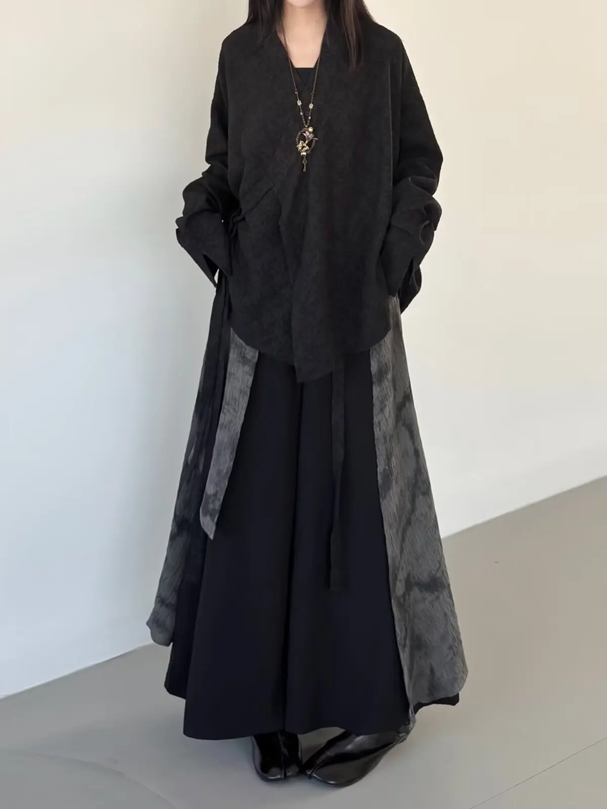 

Casual Wide Leg Pants Unisex Patchwork Design Casual Leisure Polyester Fiber mid Waist Button Closure Youth Fashion Style