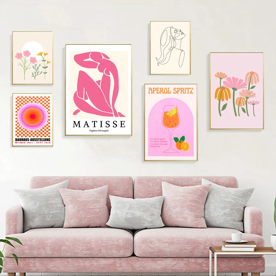 Pink Matisse Flower Market Bauhaus Cocktail Abstract Gallery Wall Art Canvas Painting Poster Print Picture For Living Room Decor