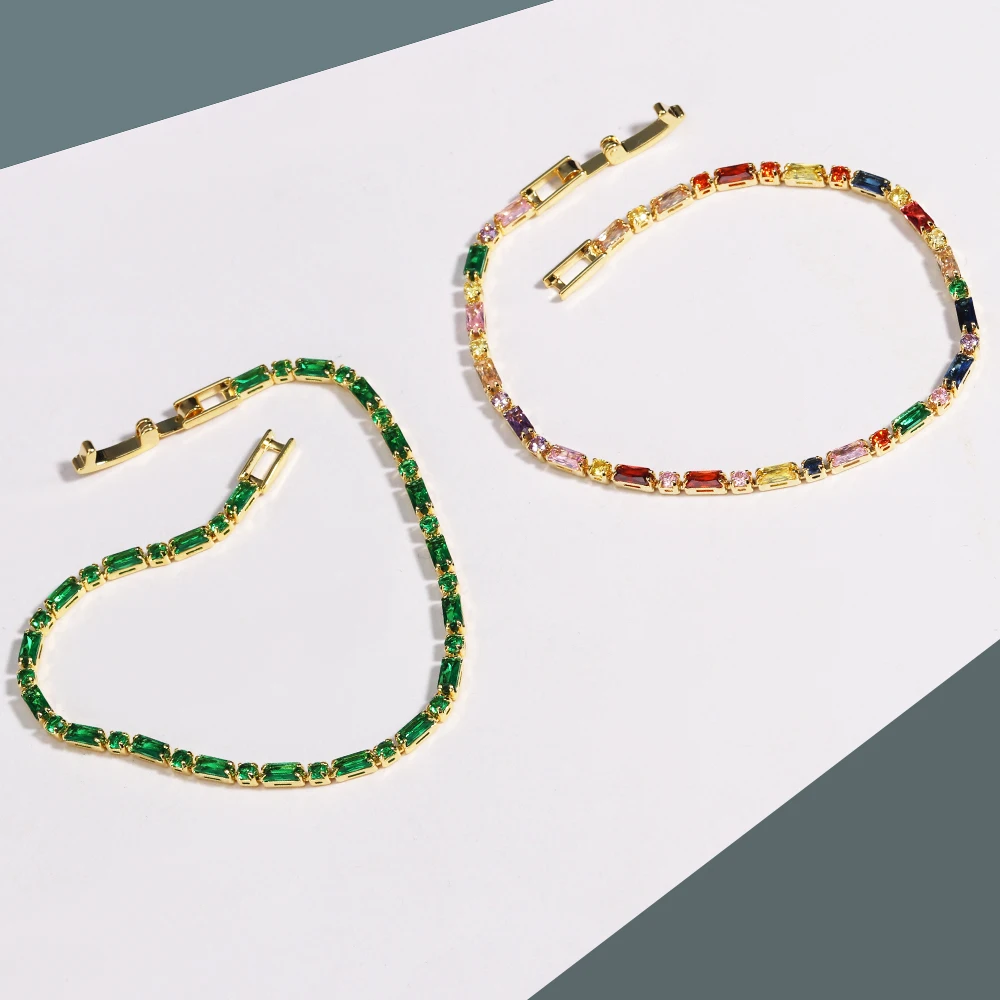 Green Multicolor CZ Tennis Bracelets for Women Ladies Wedding Rainbow Zircon Charm Bracelet Hand Chain Jewelry For Student Gift