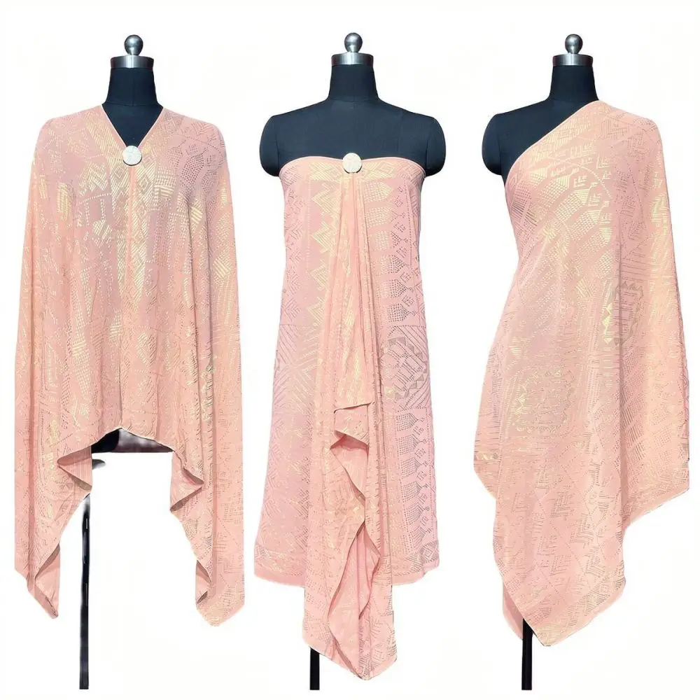 Elegant Foil Stamped Chiffon Scarf Vintage Retro Shawl Sunshade Dustproof Wrap For Evening Party Holiday Essential