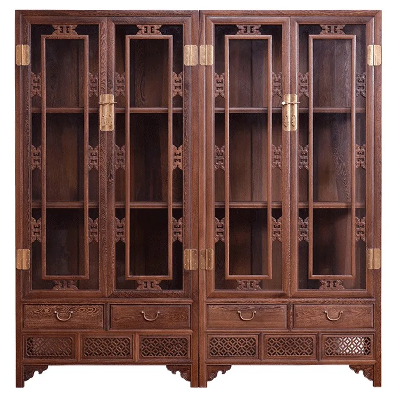 mahogany furniture chicken wing wood wine cabinet, solid wood glass door wine cabinet, Chinese double door storage cabinet,
